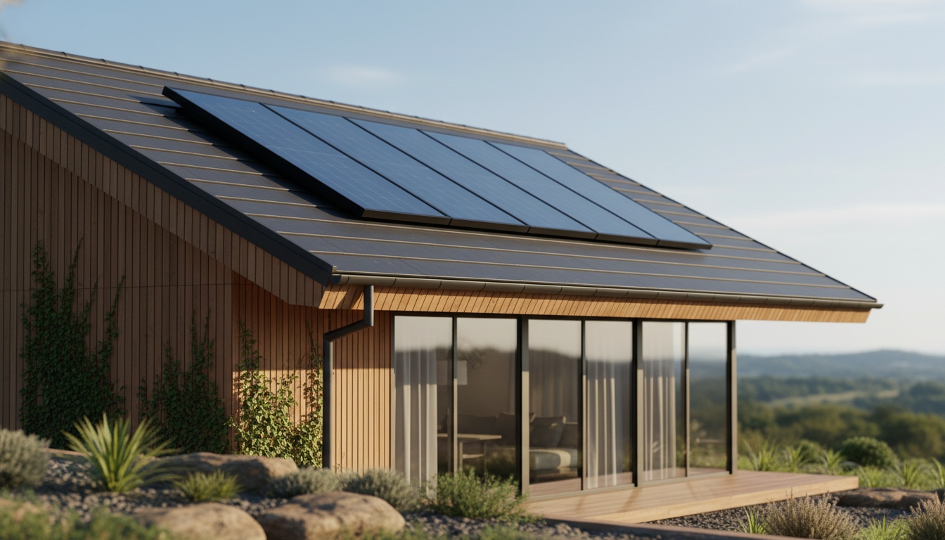 Flat plate solar collectors installed on a modern home roof for a clean split solar water heater design